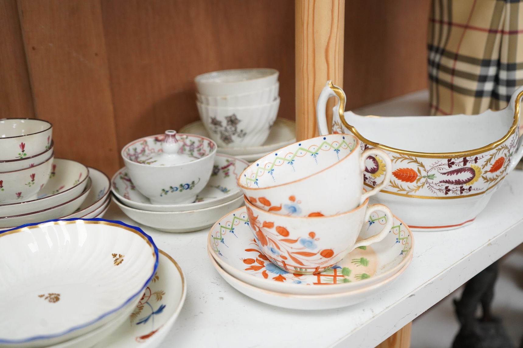 A collection of late 18th/early 19th century and later teawares to include Derby and Worcester with Flight mark